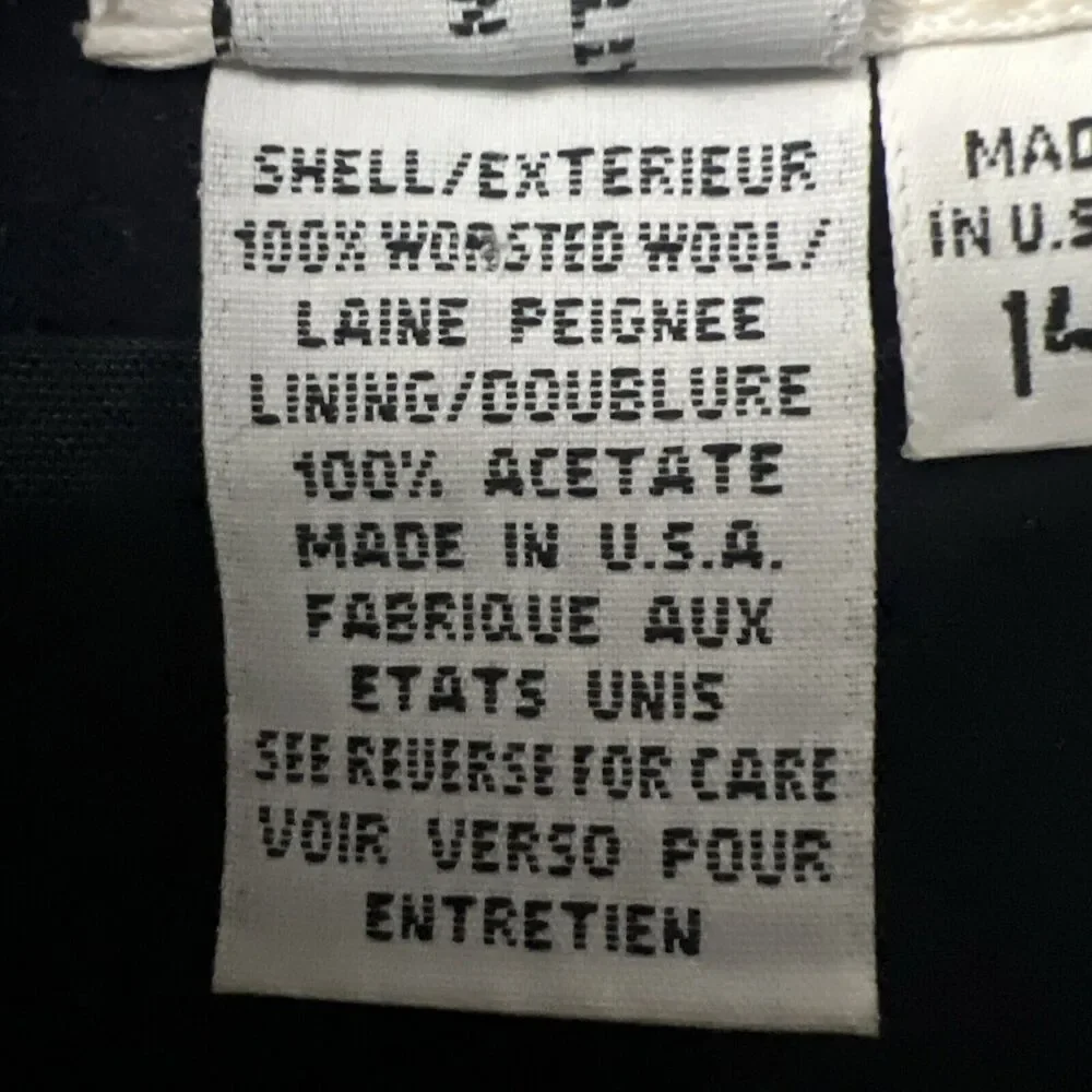 Talbots Vintage 80s Womens 14 100% Worsted Wool Lined USA Made Pants Skirt Navy - Picture 10 of 12